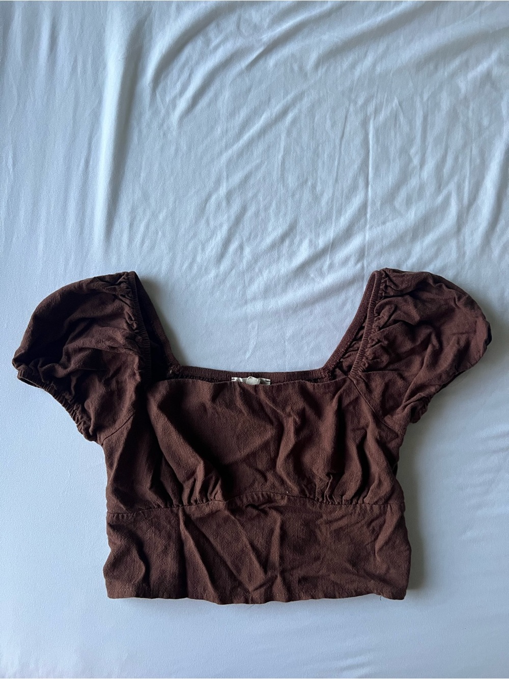 La Hearts Brown Puff Sleeve Square Neck Crop Top